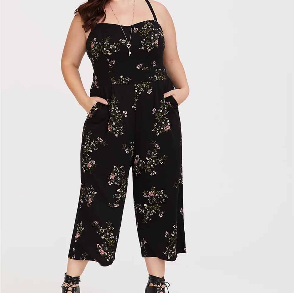 Torrid Black Floral Challis Jumpsuit Size 2